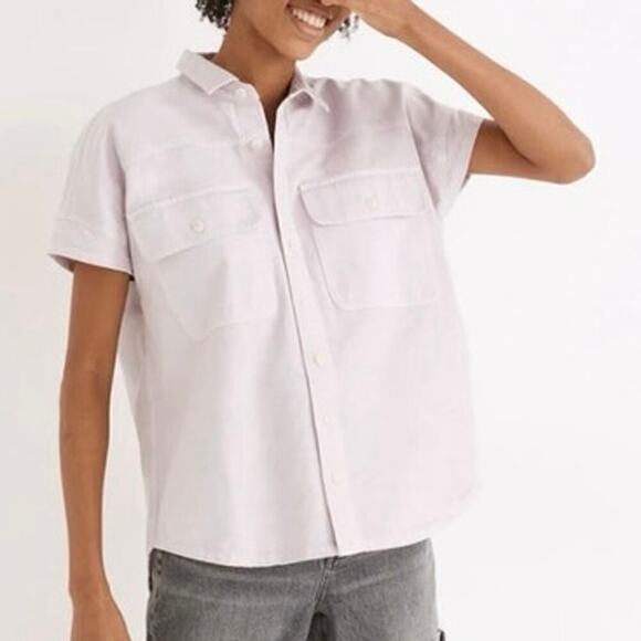 Madewell Pale Lilac Cap Sleeve Utility Shirt Canvas Weight Cotton Blend Size S - Picture 1 of 13